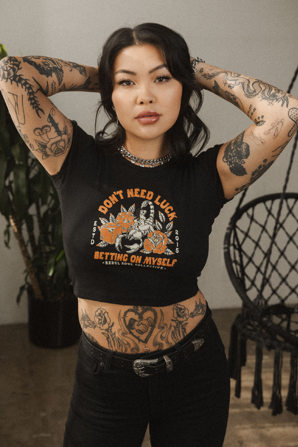 Don&#39;t Need Luck Baby Crop Tee - REBEL SOUL COLLECTIVE